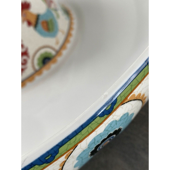 222 FIFTH Suzani Rooster 1 Piece Chip & Dip Serving Bowl Platter 14" Floral EUC - Picture 14 of 14